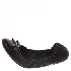 Pre Owned Louis Vuitton Black Perforated Monogram Leather Elba Ballerina Flats Size 38