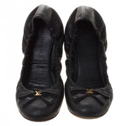 Pre Owned Louis Vuitton Black Perforated Monogram Leather Elba Ballerina Flats Size 38