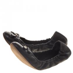 Pre Owned Louis Vuitton Black Perforated Monogram Leather Elba Ballerina Flats Size 38