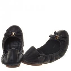 Pre Owned Louis Vuitton Black Perforated Monogram Leather Elba Ballerina Flats Size 38