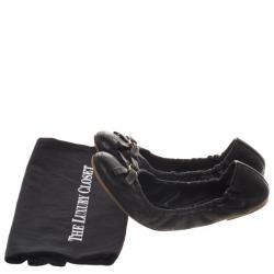 Pre Owned Louis Vuitton Black Perforated Monogram Leather Elba Ballerina Flats Size 38