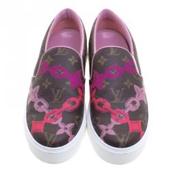 مملوكة مسبقًا حذاء رياضي لوي فيتون هاربور كانفاس مونوغرامي بني نقشة السلسلة سليب-أون مقاس 41