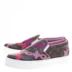 مملوكة مسبقً�ا حذاء رياضي لوي فيتون هاربور كانفاس مونوغرامي بني نقشة السلسلة سليب-أون مقاس 41