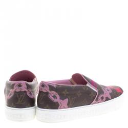 مملوكة مسبقًا حذاء رياضي لوي فيتون هاربور كانفاس مونوغرامي بني نقشة السلسلة سليب-أون مقاس 41