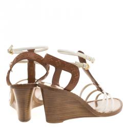 Pre Owned صندل بحزام للكاحل لوي فيتون كي ويست جلد بني منقوش كعب روكي مقاس 37.5