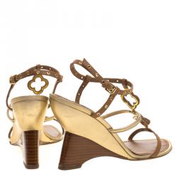 مملوكة مسبقًا صندل لوي فيتون فلور جلد بني بسيور وكعب روكي مقاس 39.5