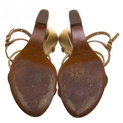 مملوكة مسبقًا صندل لوي فيتون فلور جلد بني بسيور وكعب روكي مقاس 39.5