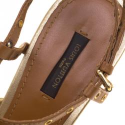 مملوكة مسبقًا صندل لوي فيتون فلور جلد بني بسيور وكعب روكي مقاس 39.5