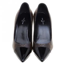 Pre Owned Louis Vuitton Brown Monogram Canvas and Patent Leather Fetish Pumps Size 36