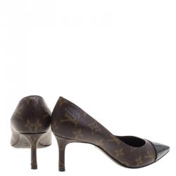 Pre Owned Louis Vuitton Brown Monogram Canvas and Patent Leather Fetish Pumps Size 36