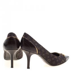 Pre Owned حذاء كعب عالي لوي فيتون ميني لين ريكوال مونوغرامي بني مقاس 37.5