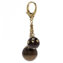 Pre Owned Louis Vuitton Brown Balls Gold Tone Monogram Bag Charm
