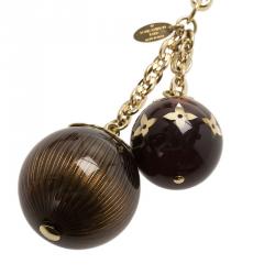 Pre Owned Louis Vuitton Brown Balls Gold Tone Monogram Bag Charm