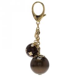Pre Owned Louis Vuitton Brown Balls Gold Tone Monogram Bag Charm