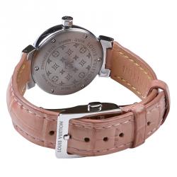Louis Vuitton Silver Stainless Steel Tambour Women's Wristwatch 28MM