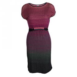 Pre Owned M Missoni Multicolor Knit Sleeveless Belted Dress M
