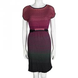 Pre Owned M Missoni Multicolor Knit Sleeveless Belted Dress M