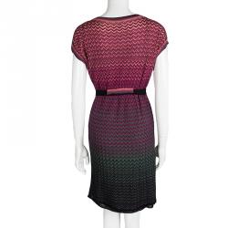 Pre Owned M Missoni Multicolor Knit Sleeveless Belted Dress M