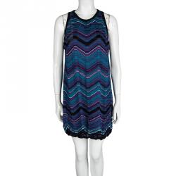 مملوكة مسبقًا M Missoni Blue Chevron Patterned Knit Sleeveless Dress L