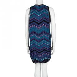 مملوكة مسبقًا M Missoni Blue Chevron Patterned Knit Sleeveless Dress L