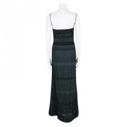 Pre Owned M Missoni Black and Green Chevron Pattern Lurex Knit Noodle Strap Maxi Dress L