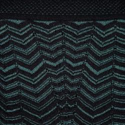 Pre Owned M Missoni Black and Green Chevron Pattern Lurex Knit Noodle Strap Maxi Dress L