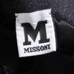 Pre Owned M Missoni Black and Green Chevron Pattern Lurex Knit Noodle Strap Maxi Dress L