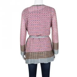 Pre Owned M Missoni Multicolor Lurex Knit Detail Top and Belted Cardigan Set L