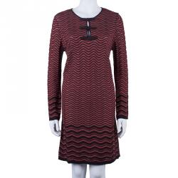 Pre Owned M Missoni Red Wave Knit Dress L