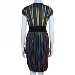 مم لوكة مسبقًا M Missoni Criss-Cross Short Sleeve Pleated Multicolor Dress M