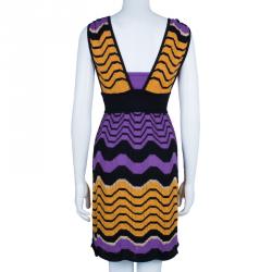 Pre Owned فستان أم ميزوني تريكو مموج بنفسجي/برتقالي M