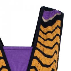 Pre Owned فستان أم ميزوني تريكو مموج بنفسجي/برتقالي M