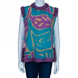 مملوكة مسبقًا M Missoni Multicolor Print Silk Top L