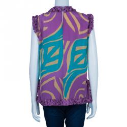 مملوكة مسبقًا M Missoni Multicolor Print Silk Top L