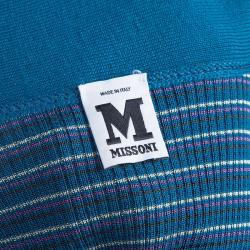 Pre Owned M Missoni Blue Striped Knit Cardigan XL