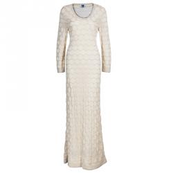 Pre Owned M Missoni Gold Metallic Knit Maxi Dress L