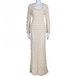 Pre Owned M Missoni Gold Metallic Knit Maxi Dress L