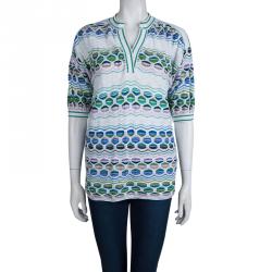 Pre Owned M Missoni Multicolor Knit Short Sleeve Top S