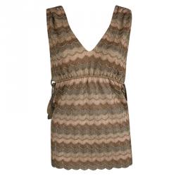 Pre Owned توب أم ميزوني تريكو مثقب لوريكس متعدد الألوان بحزام معقود بلا أكمام M