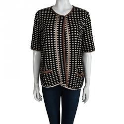 Pre Owned M Missoni Multicolor Checked Contrast Trim Short Sleeve Open Front Cardigan XL