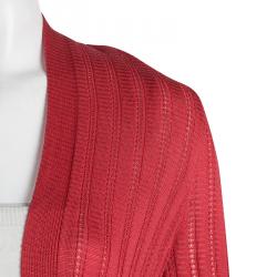 M Missoni Red Perforated Knit Open Front Cardigan S