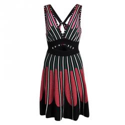 Pre Owned M Missoni Multicolor Knit Cutout Waist and Back Detail Skater Dress S