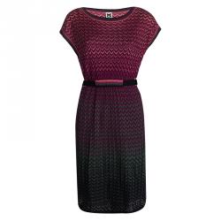 Pre Owned M Missoni Multicolor Knit Sleeveless Belted Dress M