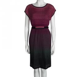 Pre Owned M Missoni Multicolor Knit Sleeveless Belted Dress M