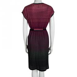Pre Owned M Missoni Multicolor Knit Sleeveless Belted Dress M