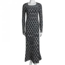 Pre Owned فستان ماكسي أم ميزوني تريكو رصاصي متعدد الألوان أكمام طويلة S