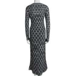 Pre Owned فستان ماكسي أم ميزوني تريكو رصاصي متعدد الألوان أكمام طويلة S