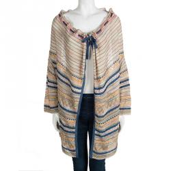 Pre Owned كارديغان أم ميزوني غير متماثلة منخفض من الأمام مفتوح تريكو متعدد الألوان S