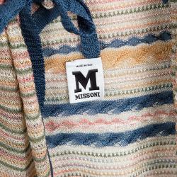 Pre Owned كارديغان أم ميزوني غير متماثلة منخفض من الأمام مفتوح تريكو متعدد الألوان S