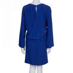 Pre Owned Maison Martin Margiela Blue Silk Belted Long Sleeve Dress M